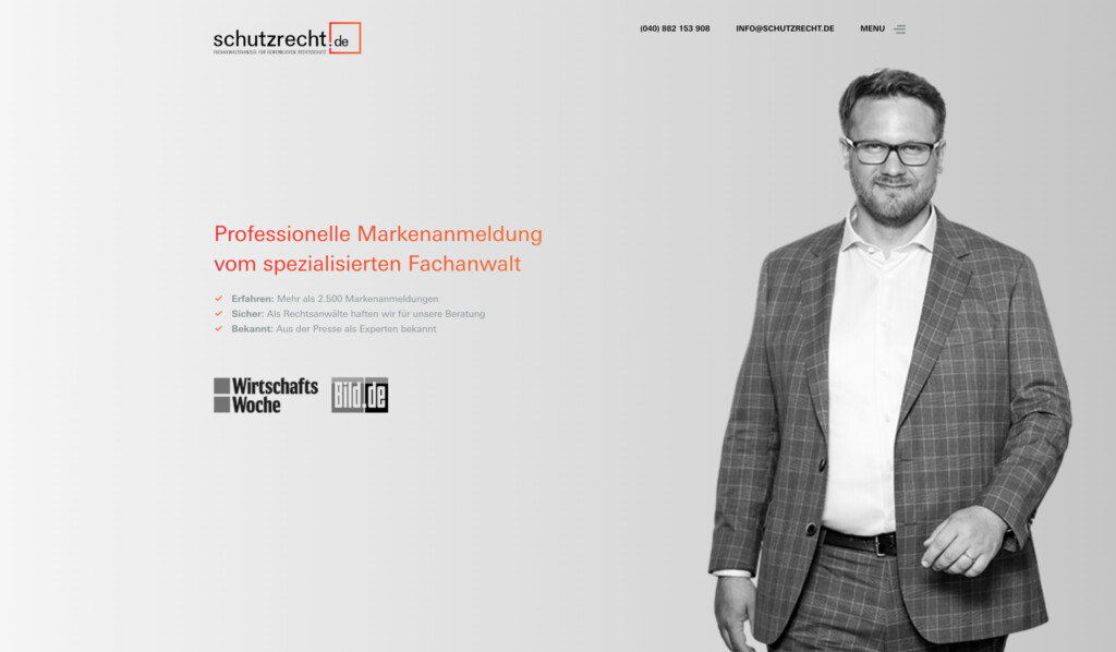 Schutzrecht eCommerce Lösung. Webdesign Referenz.