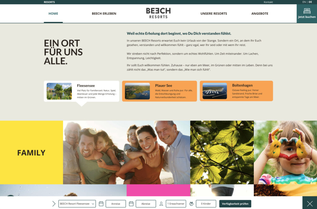 FLOW4 Webdesign Referenz BEECH Resorts — Markenseite der Resort-Familie
