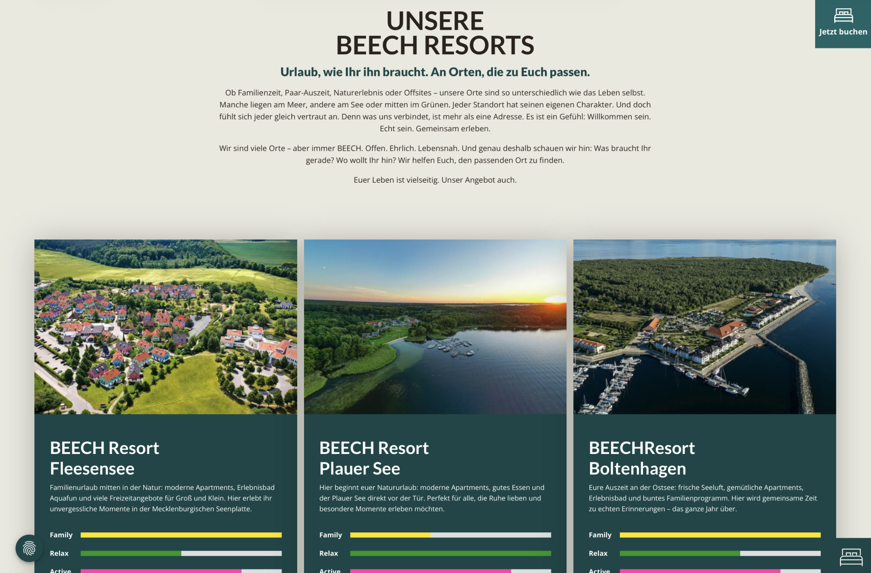 FLOW4 Webdesign Referenz BEECH Resorts — Markenseite der Resort-Familie
